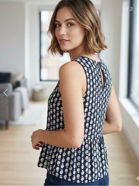✨Madewell Bloomstamp Peplum Blouse-summer style- preppy- casual chic-black/blue✨